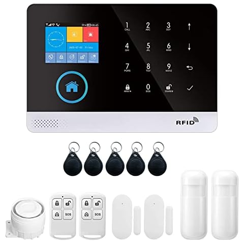 Irfora 433MHz Wireless WIFI + GSM Auto-dial Alarm Security System LCD Display Door Sensor PIR Motion Sensor Phone APP Remote Control Compatible with Alexa Home Voice Control Smart Home Burglar Cover
