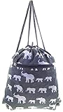Grey Elephant Print Gym Sport Drawstring Bag Backpack Purse