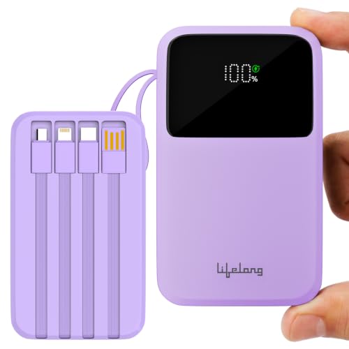 Lifelong Electronics 10000mAh 22.5W Fast Charging Power Bank | 3 Inputs (1 Built-in USB A Cable + 1 C + 1 Lightning Port) & 6 Outputs (3 Built-in Cables + 1 C + 2 A Port) | Small Pocket Size Powerbank