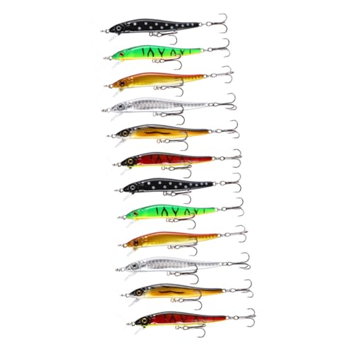 BESPORTBLE Cebo Artificial para Pesca al Aire Libre 3D Señuelo Falso Colorido de 8,5 Cm Anzuelo Paquete de 12 Piezas Cebo de Pesca Duradero y Ligero para Señuelos Estilo Estilo Aleatorio