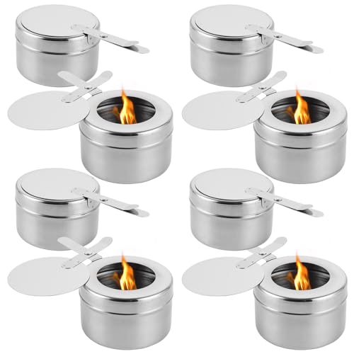 GBACHOOSE Pack of 8 fuel paste containers, fondue burner made of stainless steel, food warmer with cover, fuel paste for warming containers, spirit burner for chafing dish, fuel paste, buffet