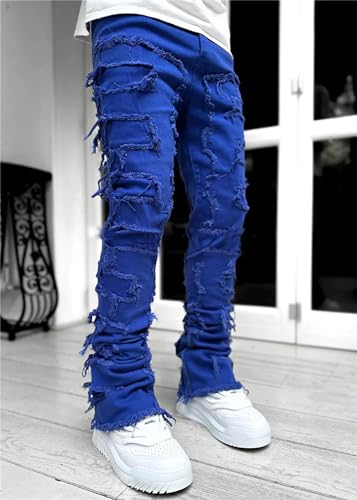 Stacked Jeans for Men Stretch Slim Fit Skinny Ripped Destroyed Jeans Casual Fashion Y2K Hip Hop Denim Pants Streetwear2