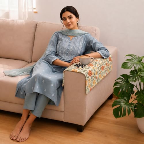 Image of STITCHNEST 'Eden Weaves Collection Series' Sofa Armrest Cover | Elegant Woven Fabric, Washable & Durable for Modern Living (18 x 22 Inches)