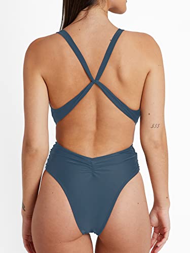 Image of CUPSHE Women's Monokini One Piece Swimsuit Plunging V Neck High Cut | Wide Straps, Crisscross Open Back, Removable Soft Cups, Wrap Waist, Extra Cheeky Coverage, Sexy Bathing Suit