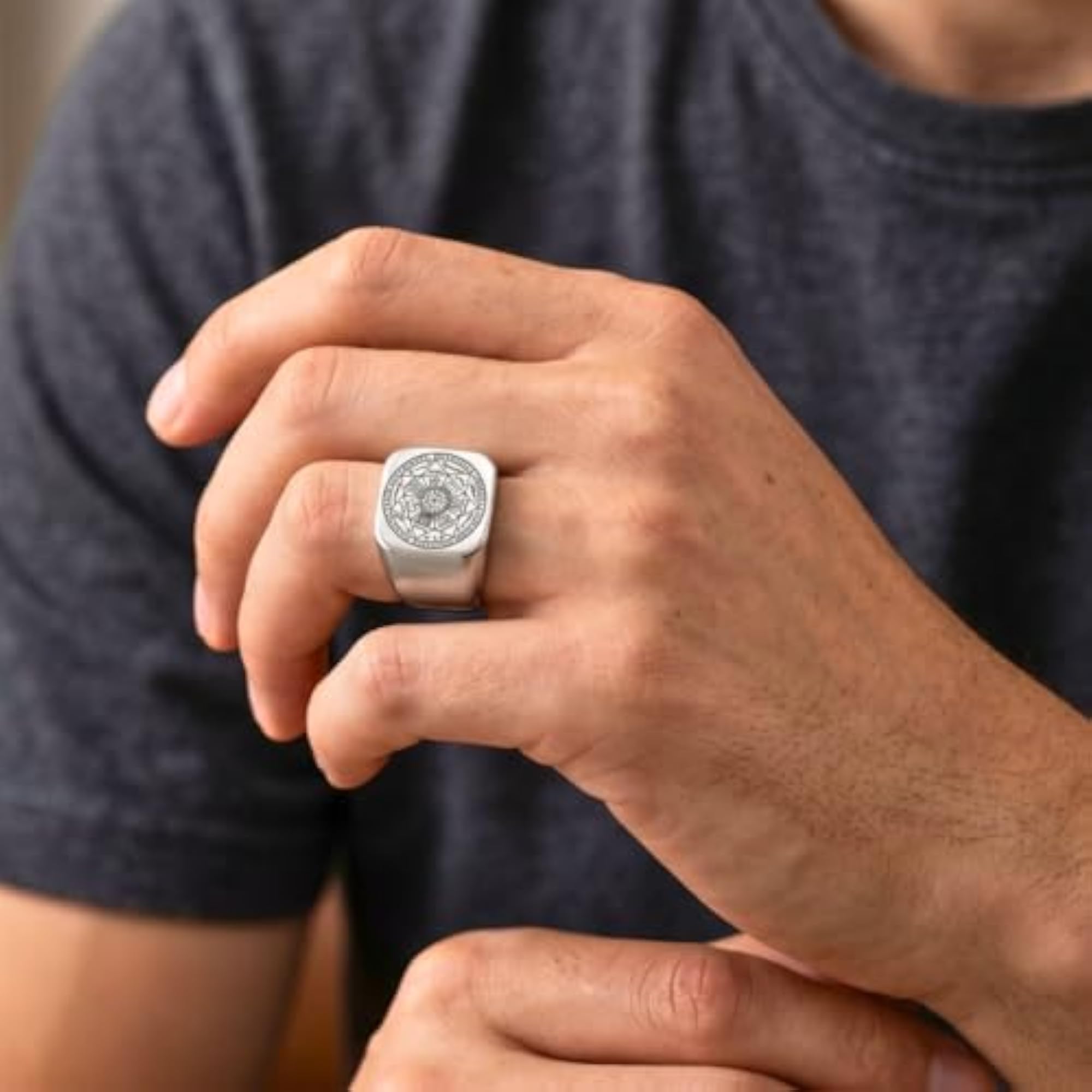 Men's Titanium Steel Seals of Seven Archangels Protection Ring
