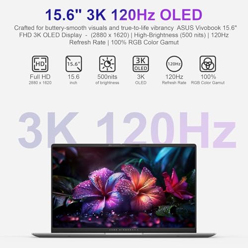 Image of ASUS Vivobook S 15 Laptop, 15.6 inch 3K 120Hz OLED Display, 16-Cores Ultra 7 155H, Intel Arc Graphics, 16GB RAM, 1TB SSD, RGB Backlit KB, WiFi 6E, Thunderbolt 4, with Lifetime Office, Win 11 Pro