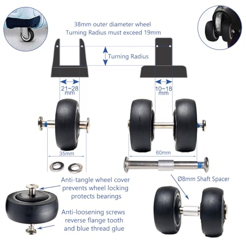 Luggage Wheels Replacement 8 PC 38x17mm TPE Bearing Rollers Suitcase Wheels Replacement Kit Repair Wheels for Spinner Suitcase Rolling Duffel Caster Carry on4