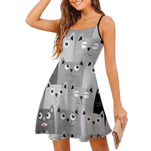 Robe d'été sans manches avec bretelles ajustables et imprimé chat original