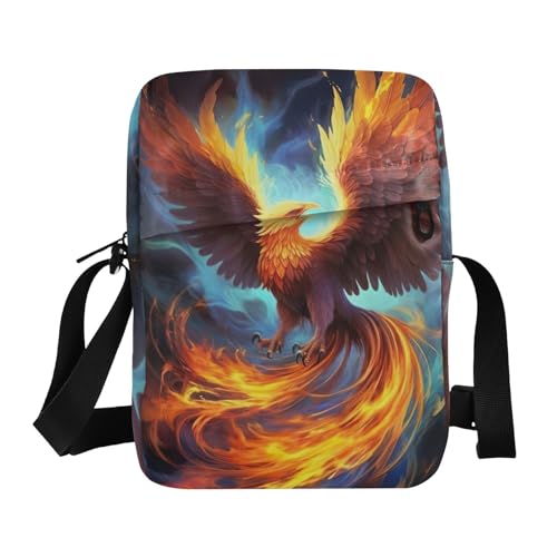 Crossbody Bag Fire Flame Phoenix Messenger Bag for Women Men Purse Shoulder Bag Satchel Bag with Adjustable Strap 214A7121