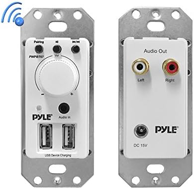 Pyle Bluetooth Receiver Wall Mount - In-Wall Audio Control Receiver w/ Dual USB Charging Port, 3.5mm AUX Input for Sound Systems - For Home Theater Entertainment - Includes DC Power Adaptor - PWPBT67