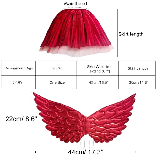 GugnRyAc 5 Pcs Devil Costume for Girls, Red Devil Dress Up Outfit with Horn, Angel Wings, Tutu Skirt, Bowtie, Tail, for 3-10y Kids Carnival Halloween - Image 6