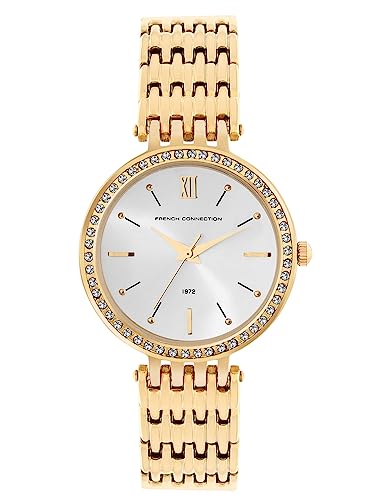French Connection Diana | Silver Dial with Crystal Studded Bezel | Analog Watch for Women - FCN00063G