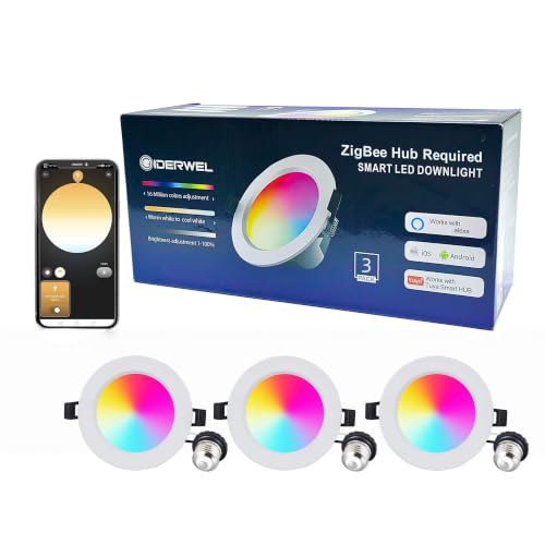 ZigBee 3.0 Smart Retrofit Recessed Lighting 5″,RGBWW LED Downlight 3 Pack