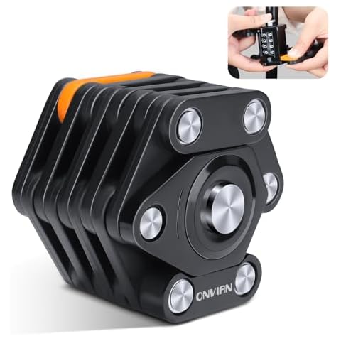 ONVIAN Foldable Bike Lock Heavy Duty Anti-Theft Bicycle Lock, 2.6FT Bike Chain Lock Combination with Mounting Bracket, Secure Lock for Bicycle Bike Scooter E-Trike E-Bike Trailer Cover