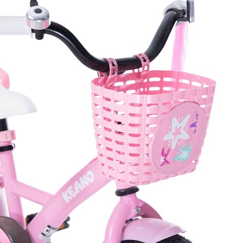 Image of KEANO Zinnia 14 16 20 Inch Kids Bike for Girls Ages 3-10 Years, Girls' Bikes with Training Wheels, Streamers, Basket and Doll Seat, Children Bicycles