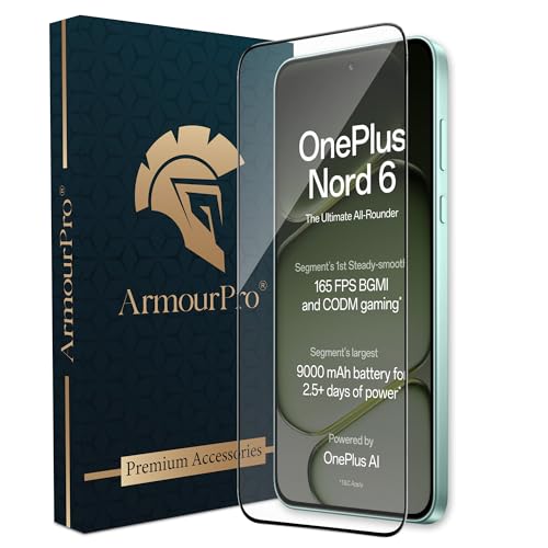 Image of ArmourPro Tempered Glass for OnePlus Nord 6-9H Screen Protector with Black Border, Anti Scratch, Edge-to-Edge Coverage, HD Clarity, Smooth Touch, Case Friendly | Black