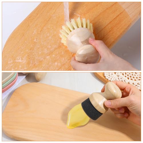 Image of 2pcs Cutting Board Oil Wax Applicator & Scrub Brush Natural Bamboo with Sisal Fiber & Sponge Dish Scrub Brushes for Kitchen Wooden Cleaning Scrubber for Food Grade Mineral Oil Board Worktop Utensil Ca