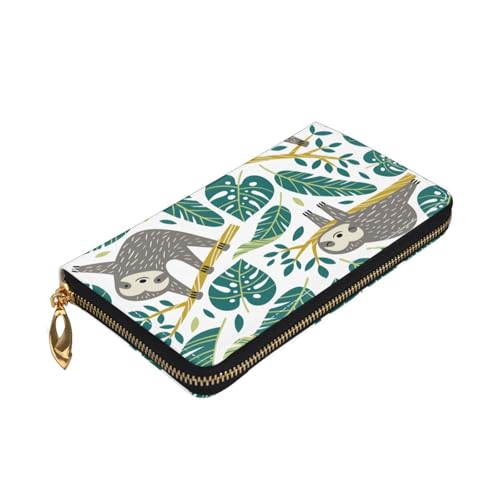 Sloths Tropical Palm Leaves Men'S Women'S Leather Wallet Cell Phone Purse Fashion Clutch Wristlet Bag3