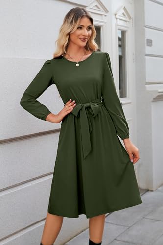 Image of Newshows Womens Long Sleeve Casual Dresses 2025 Business Work Teacher Fall Church Belted A Line Flowy Midi Dress