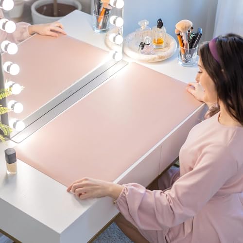 Alfombrilla de maquillaje para protector superior de tocador, cubierta de mesa de trabajo, impermeable, a prueba de aceite, a prueba de polvo, suave y suave, color rosa, 80 x 40 cm