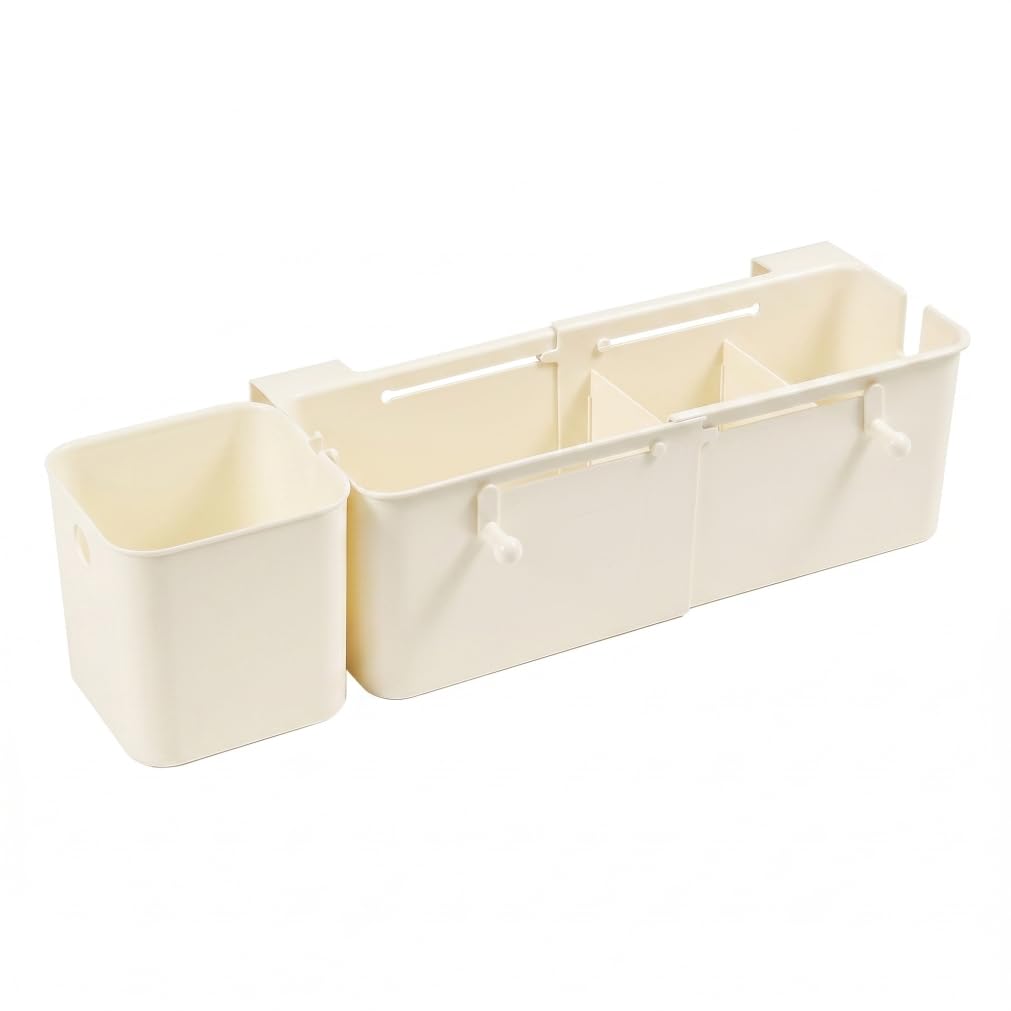 Bemonew Bedside Caddy for Dorm Bed Bedside Shelf for Bed, Plastic Bunk Caddy, Retractable Hanging Storage, Dorm Organization for & Bedroom, White