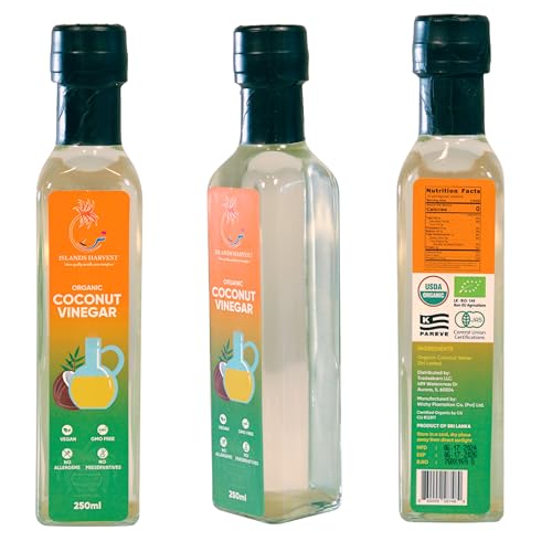 Islands Harvest Organic Coconut Vinegar Pack of 3 - Vegan, Kosher, Halal, Non-GMO, USDA Organic - Rich & Tangy with Aromatic Coconut Flavor - Pure & Natural for Meats, Vegetables, Sauces & Salad Dressings