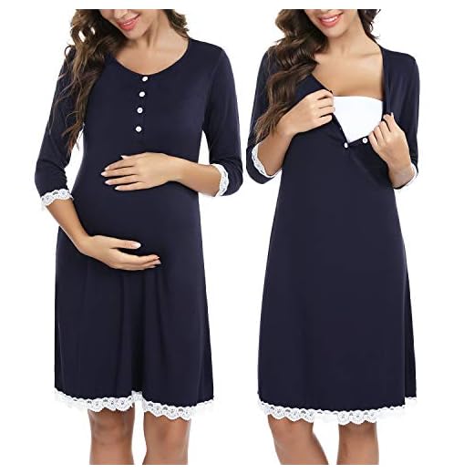 Sykooria Camicia da Notte Allattamento in Cotone Abito Premaman Notte da Donna, Pigiama Estivo Morbido per Donne in Gravidanza e Allattamento