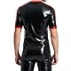GREEFEI Latex Gummi Kurzarm für Herren,Schwarze und Rote Latex Oberteil Kurzärmliges,Maskenball Cosplay Kostüme L