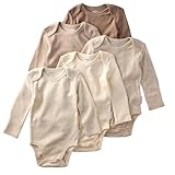 Butterblu Blake 5-Pack Long Sleeve Bodysuits​ 100% Organic Cotton Baby Boys & Girls, Natural, Newborn