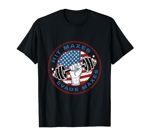 Hit Maxes Evade Taxes Funny Gym Joke con bandera de Estados Unidos Camiseta