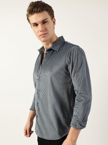 Image of Thomas Scott Men's | Solid | Textured Fabric | Full Sleeve | Slim Fit | Polyester-Blend | Spread Collar | Casual Shirt