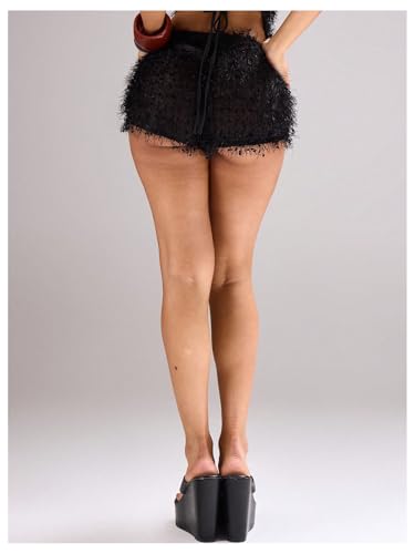 Image of MakeMeChic Women's Summer Crochet Shorts Striped Knit Pajama Micro Mini Shorts Lounge Bottoms