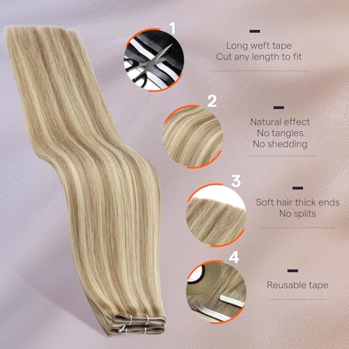 Image of Full Shine Tape in Weft Hair Extensions, Desert Blonde Mix 20 Inch