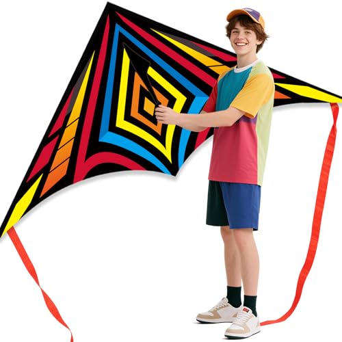 Larilook Delta Kites for Kids and Adults Easy to Fly Kite beginner kites for kids ages 4-8 Kite Handle and Line Included (Red-O)