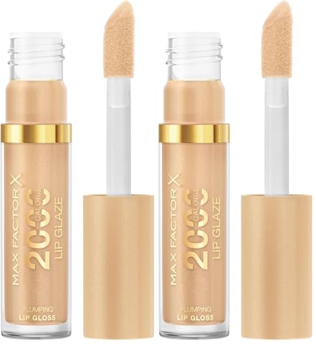 Max Factor 2000 Calorie Lip Glaze, Full Shine Tinted Lip Gloss, 005, Honey Creme, 4.4ml (Pack of 2)