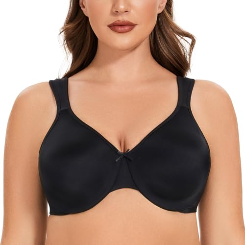 MELENECA Women's Plus Size Full Coverage Underwire Seamless Non Padded Minimizer Bra Black 40E