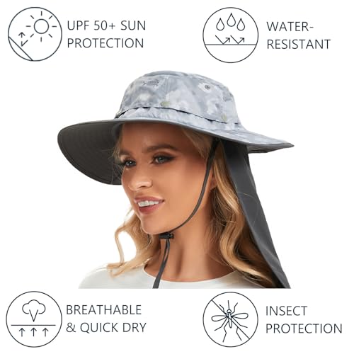 Image of BASSDASH UPF 50+ Mosquito Sun Hat with Hidden Head Net and Neck Flap for Men Women Outdoor Fishing Hiking Camping