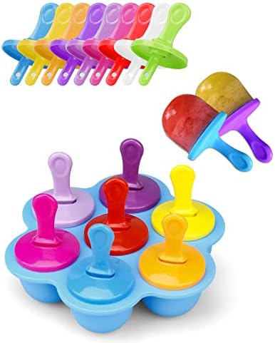 Silicone Popsicle Molds,7-cavity DIY Ice Pop Mold with Colorful Plastic Sticks,Maker for Mini Ice Cream Pops and Meal Prep,Non-Stick Ice Cube Trays (Blue)