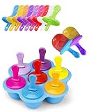Silicone Popsicle Molds,7-cavity DIY Ice Pop Mold with Colorful Plastic Sticks,Maker for Mini Ice Cr