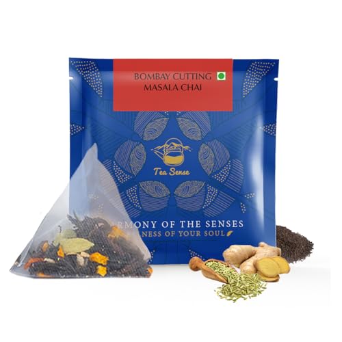 Image of TEA SENSE Bombay Cutting Masala Chai | 15 Pc Pyramid Tea Bags | Authentic Kadak Blend | Assam CTC, Cardamom, Fennel, Dried Ginger, Black Pepper