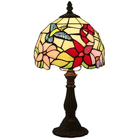 Yjmgrowing 8-Inch Vintage Tiffany Style Stained Glass Table Lamp With Alloy Base For Study Room Bedroom Bedside Art Lighting,E27(Bulbs Not Included) Cover