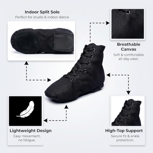 Image of MSMAX Womens Jazz Dance Boots Lace Up High Top Character Shoes for Women - Split Sole Ankle Boots for Jazz, Theater, Stage Performance & Costume