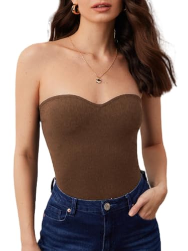 SOLY HUX Women's Sexy Sweetheart Neck Ribbed Knit Strapless