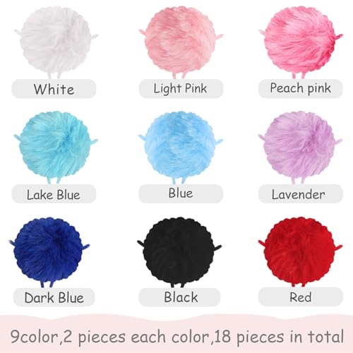 Image of 18Pcs Faux Fur Pom Poms for Hats 2.3 Inch Fluffy Pom Poms with Elastic Loop