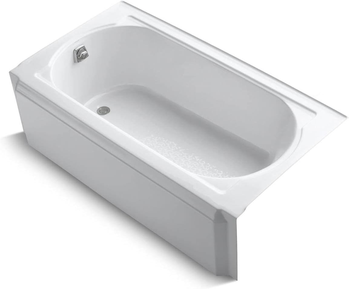 KOHLER K-721-0 Memoirs 60" x 33-3/4" Alcove Cast Iron Bathtub with Left-Hand Drain and Itegral Flange, Safeguard Slip-Resistant Surface, White