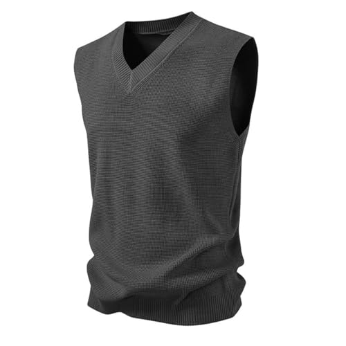 Men's Sleeveless Knitted Sweater Vest, Warm Autumn V-Neck Solid Color Pullover3