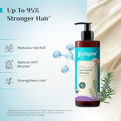 Image of Pilgrim Spanish Rosemary & Biotin Anti Hairfall Shampoo for Reducing Hair Loss & Breakage 400ml (Pack of 2) | Rosemary shampoo for hair growth | Upto 95% stronger hairs | For all hair types | For Men & Women