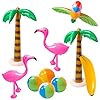R HORSE Inflatable Palm Tree Flamingo Banana Beach Ball Parrot Beach Pool Toys for Tropical Hawaiian Luau Party Summer Pool Beach Party Decorations