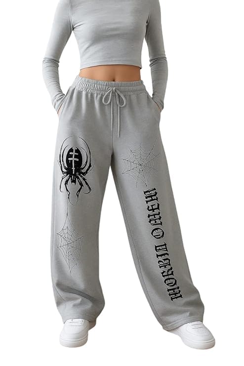 B2B Hub Gothic Spider Print Sweatpants, Cotton Joggers with Web Design, Loose Fit (in, Alpha, XL, Regular, Printed Grey)-picture-13