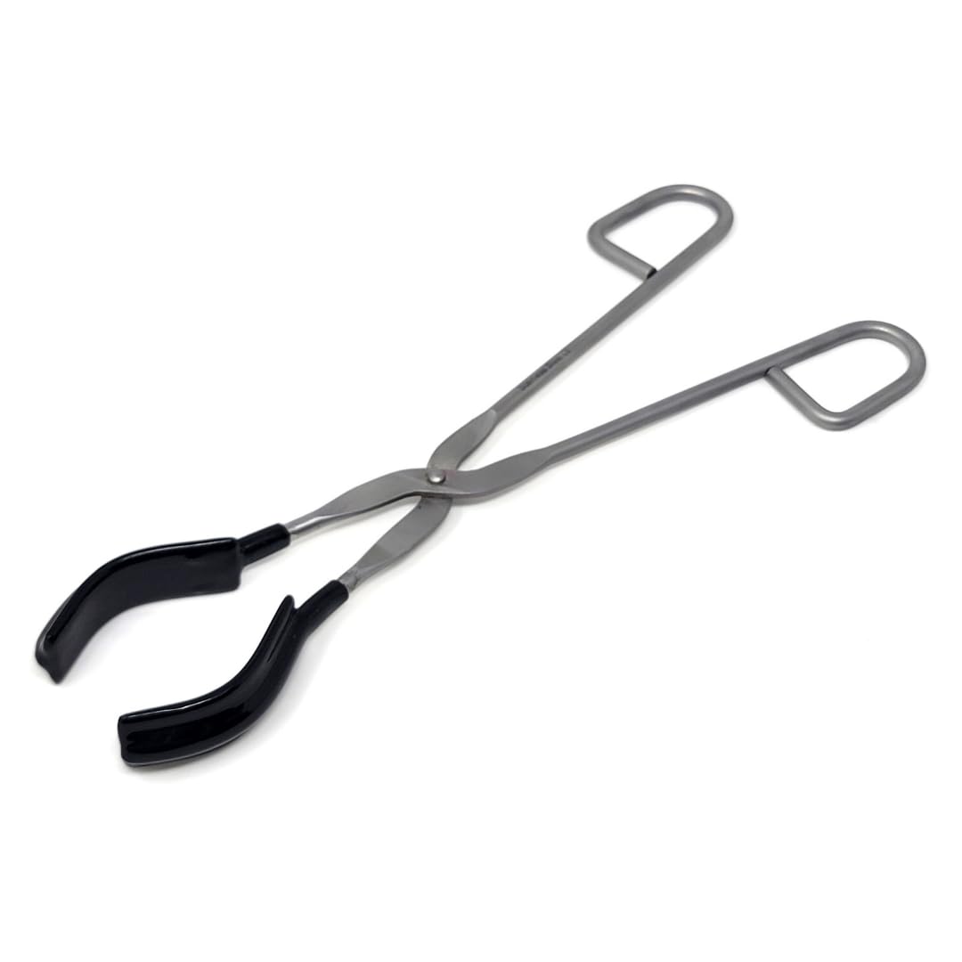 IMED SCIENTIFIC Heavy Duty Beaker Tongs, 10" Long, Rubber Lined Jaws, Riveted Joint, Stainless Steel Lab Tongs to Use with Hot Beakers with 100mL to 1500mL Capacity